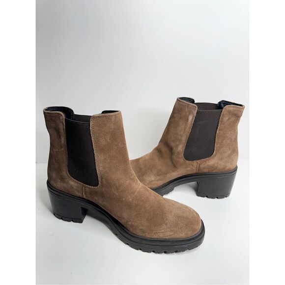 GEOX Leather Boots Size 9.5 Brown Ankle Chelsea Pull On Block Heel Booties NEW - Picture 6 of 12